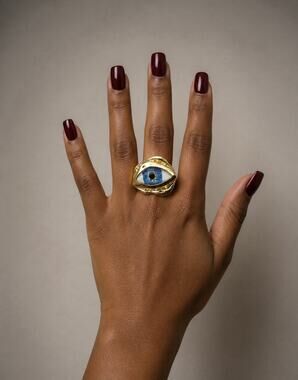 Evil Eye Ring Molten Sz 7 Zara Devil Gothic Gold Turkish Ethnic Boho Retro VTG